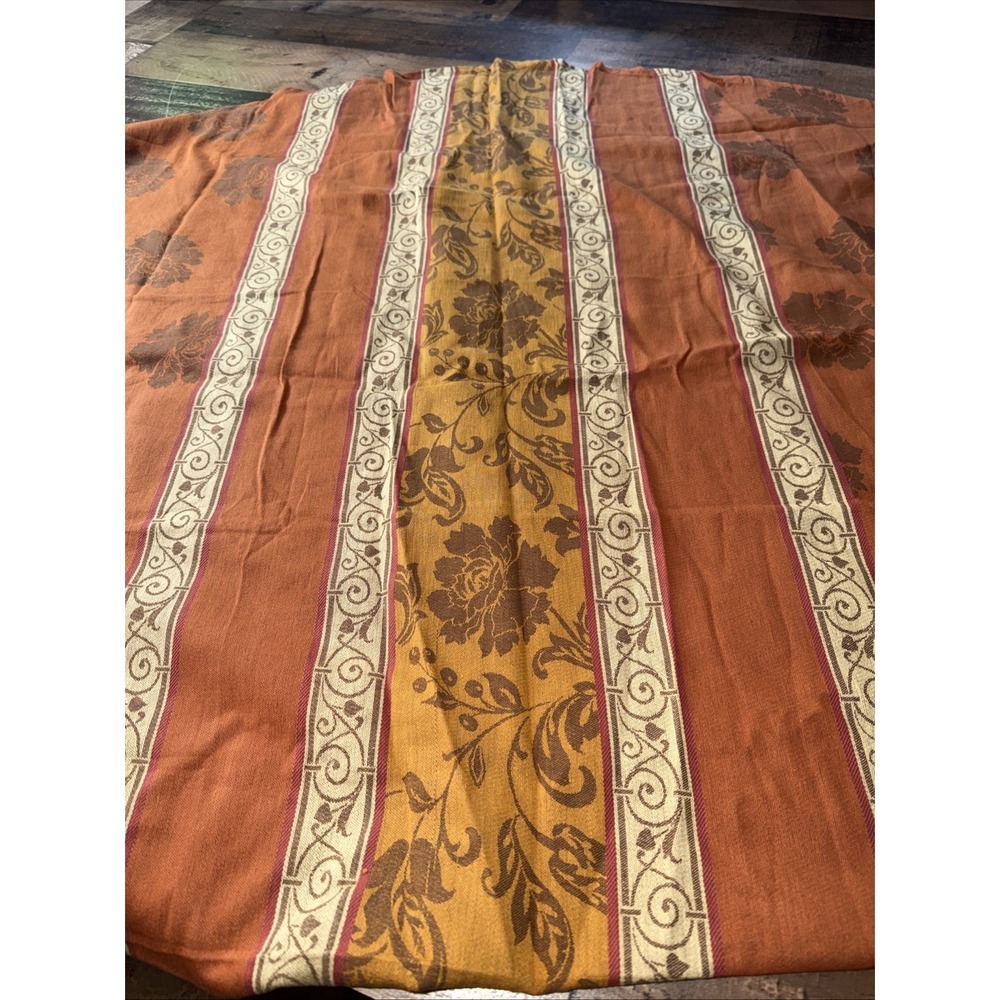 Sam Hedaya 70" Round Tablecloth Autumn Thanksgiving Fall Floral Rust Orange Gold